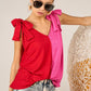 BiBi Shoulder Ribbon Tied Contrast Tank Tank Tops