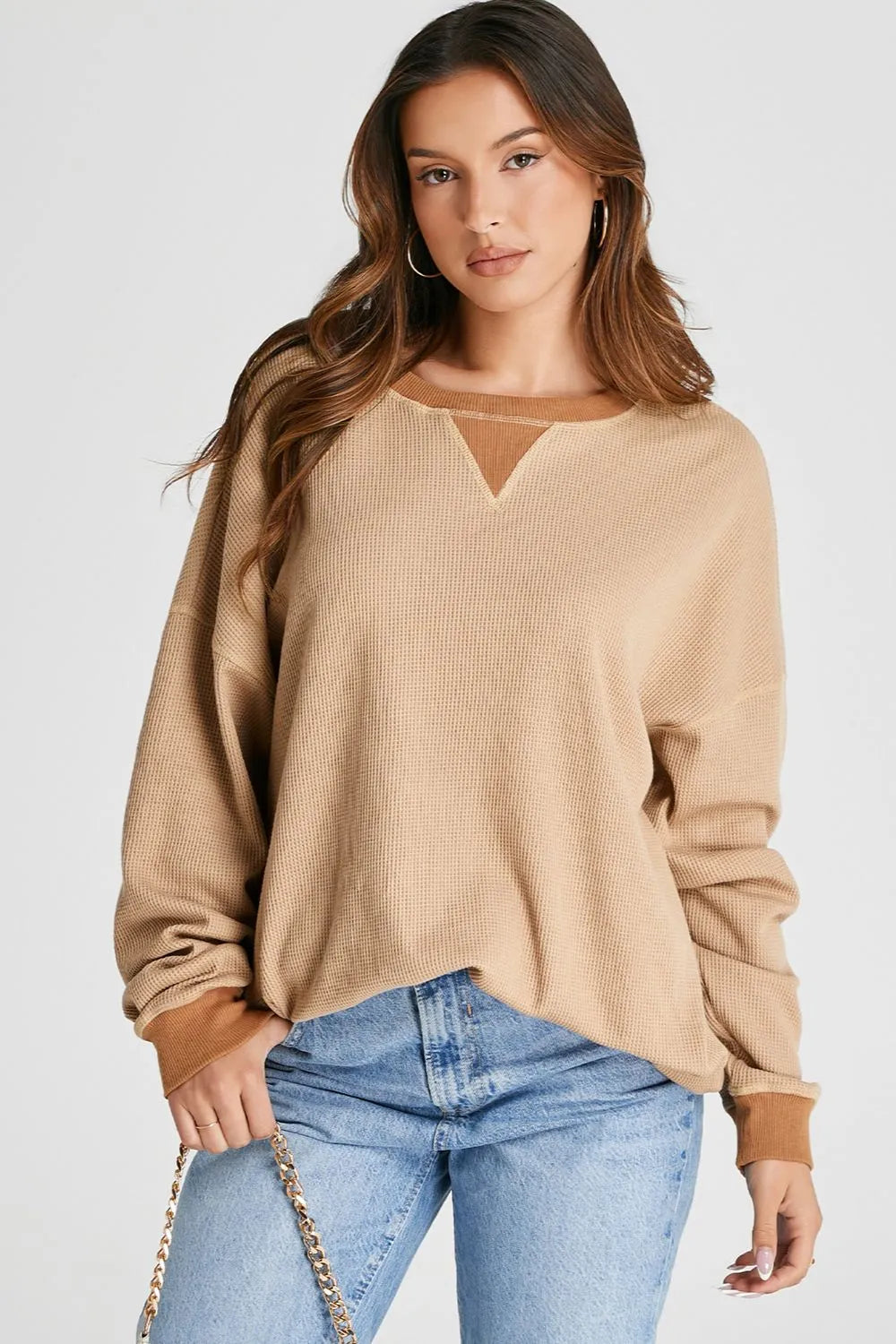 Waffle-Knit Long Sleeve Sweatshirt | Sweatshirts Daverri Fashions