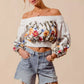 SO ME floral embroidered off-shoulder crop top