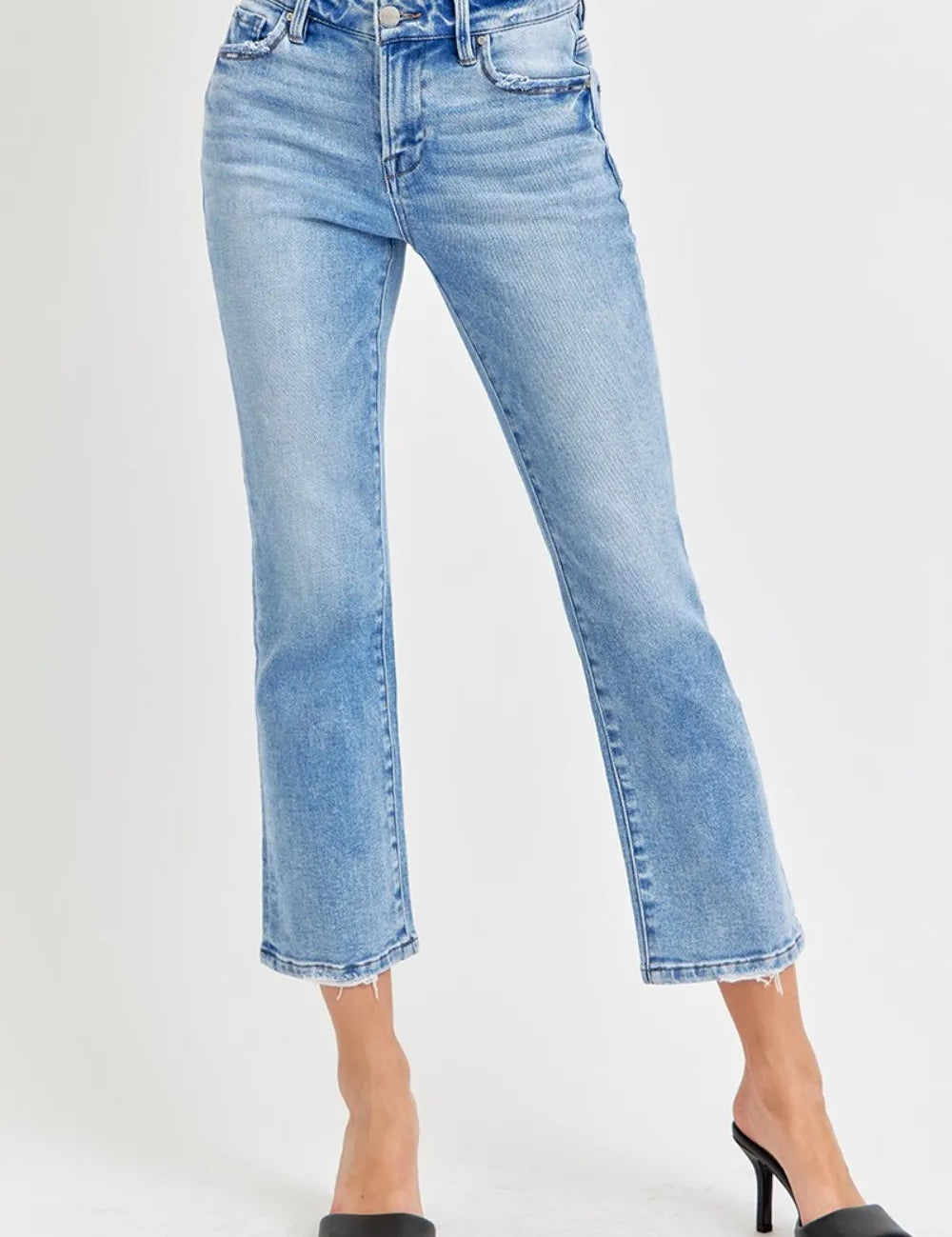 Medium RISEN Full Size Low Rise Crop Slim Straight Jeans | Daverri Fashions