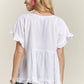 ADORA Button Down Ruffled Babydoll Blouse - DAVERRI FASHIONS