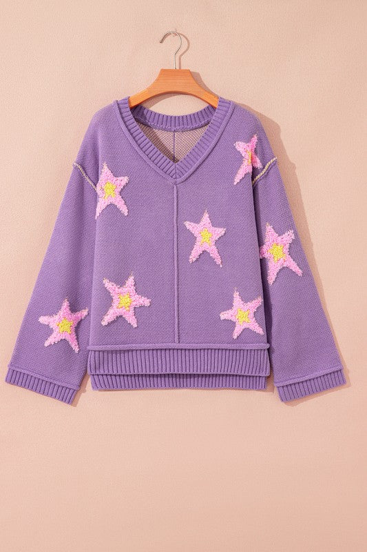 Aubrey Brushed Star Oversize Sweater | Daverri Fashions