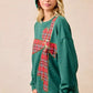 BiBi Plaid Ribbon Bow Detail Christmas Fleece Pullover - DAVERRI FASHIONS