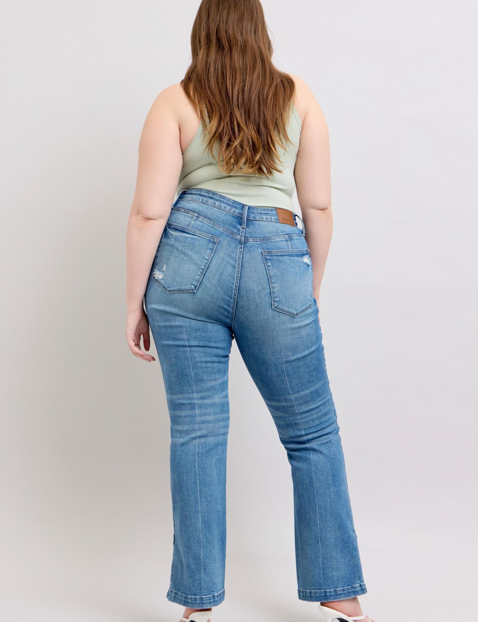 Tummy Control Vintage Wash Side Slit Slim Boot Jeans Plus Size | Jeans Daverri Fashions
