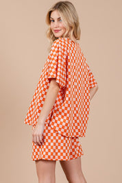 Ces Femme Checkered Round Neck Top and Shorts Set