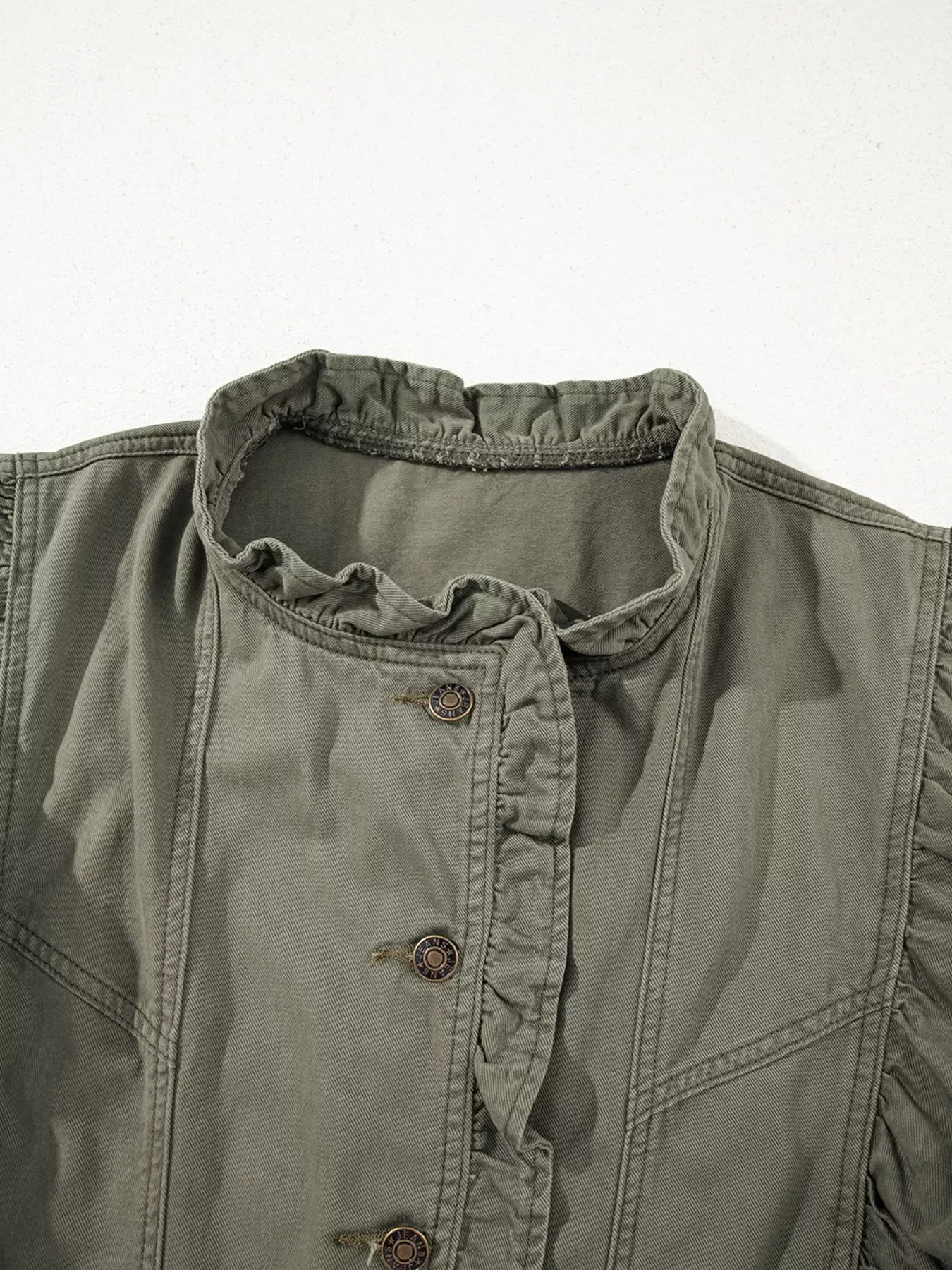 Ruffled Patchwork Denim Jacket Vest - DAVERRI FASHIONS