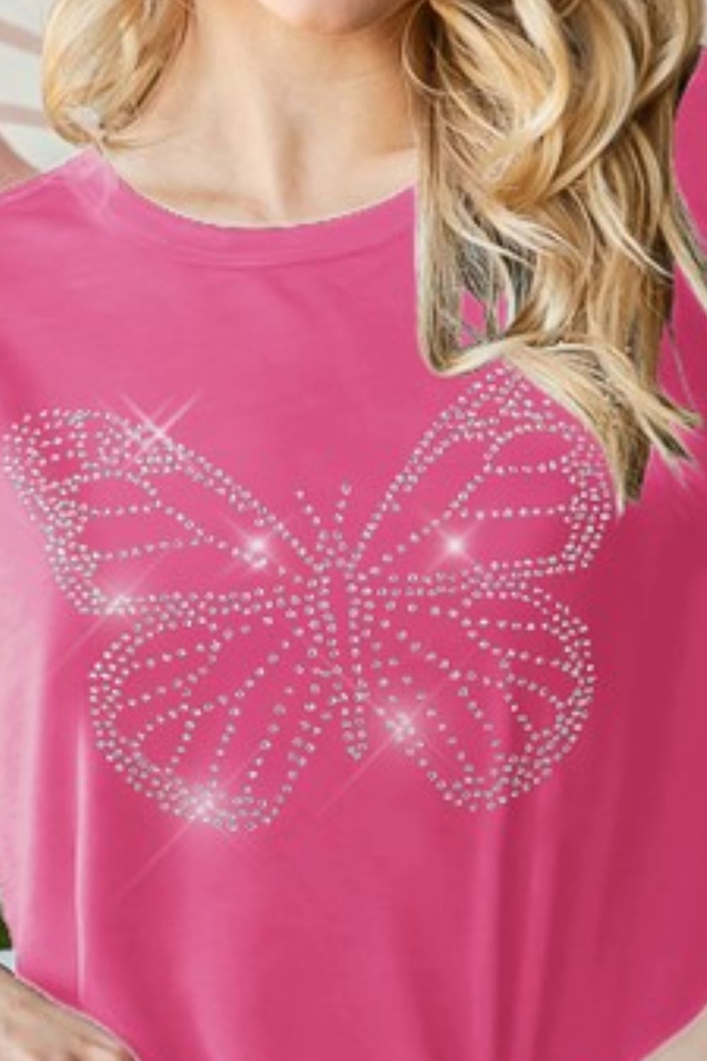 Heimish Rhinestone Butterfly Round Neck Short Sleeve T-Shirt T-Shirts