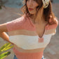 Annie Wear Low Gauge Color Block Textured Sweater Top
