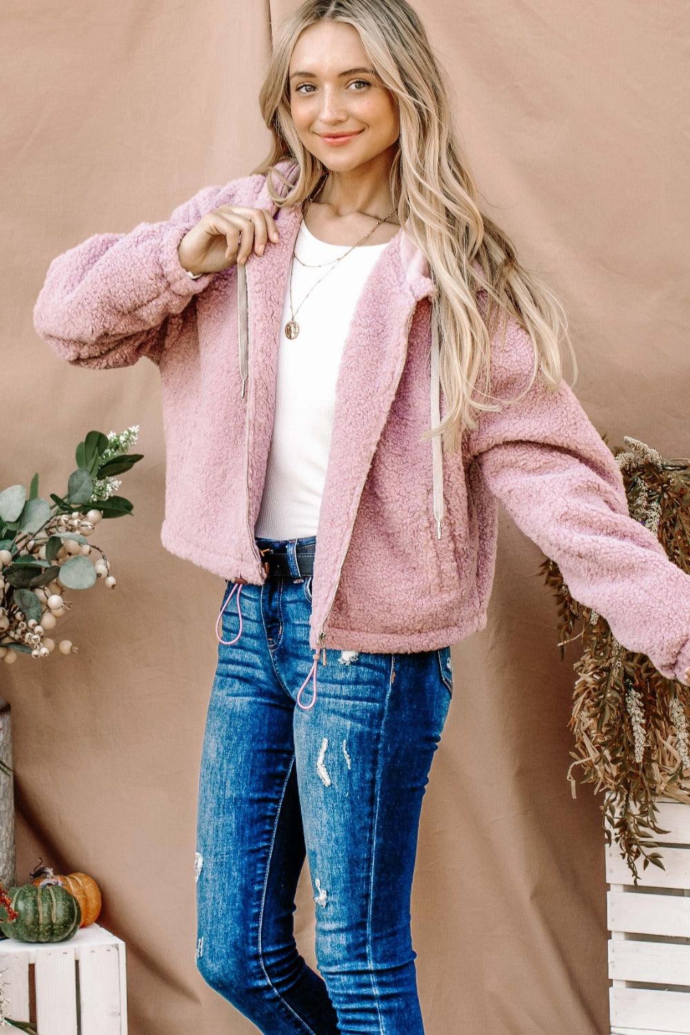 And The Why Sherpa Drawstring Cropped Hooded Jacket | Jackets Daverri Fashions