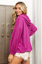 BiBi Brushed Checker Drawstring Long Sleeve Hoodie | Hoodies Daverri Fashions