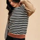 Annie Wear Striped Color Block Round Neck Sweater - DAVERRI FASHIONS
