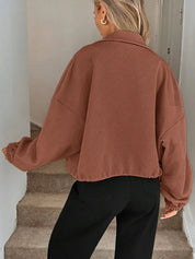 Drawstring Hem Textured Long Sleeve Jacket | Jackets Daverri Fashions