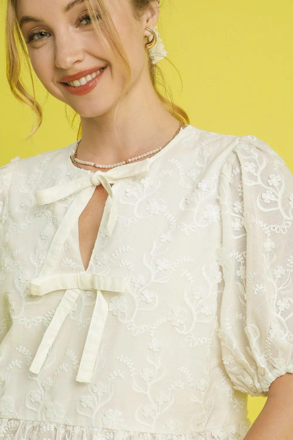 Umgee Embroidered Tie Front Peplum Blouse | Daverri Fashions