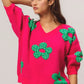 BiBi Pearl Beads Flowers Sweater Top - DAVERRI FASHIONS