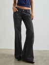 Low rise flare leg dark gray denim jeans with five-pocket design