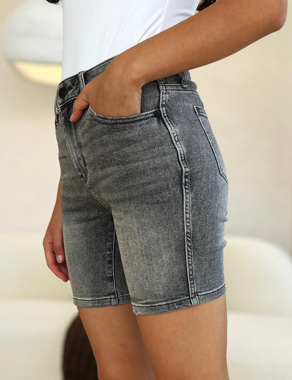 Judy Blue Full Size High Waist Washed Denim Shorts | Denim Shorts Daverri Fashions