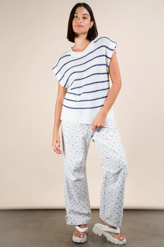VERY J Striped Knit Sweater Vest Top