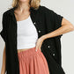 Umgee Full Size Textured Button Down Short Sleeve Shirt Black Shirts
