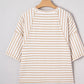 Daverri Fashions beige striped textured knit split hem top on hanger
