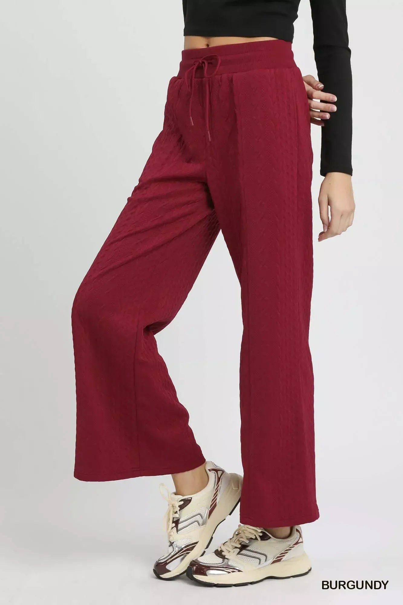 Umgee Cable Knit Textured Wide Leg Pants - DAVERRI FASHIONS