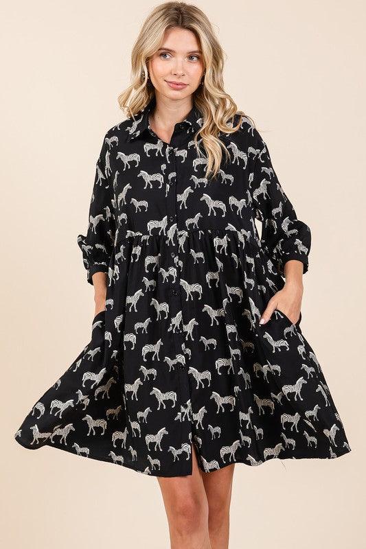 Mittoshop Zebra Print Button Down Shirt Mini Dress - DAVERRI FASHIONS