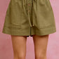 SO ME olive green paper bag twill shorts with drawstring waist