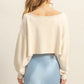 HYFVE Frayed Detail Boat Neck Long Sleeve Crop Top Tops