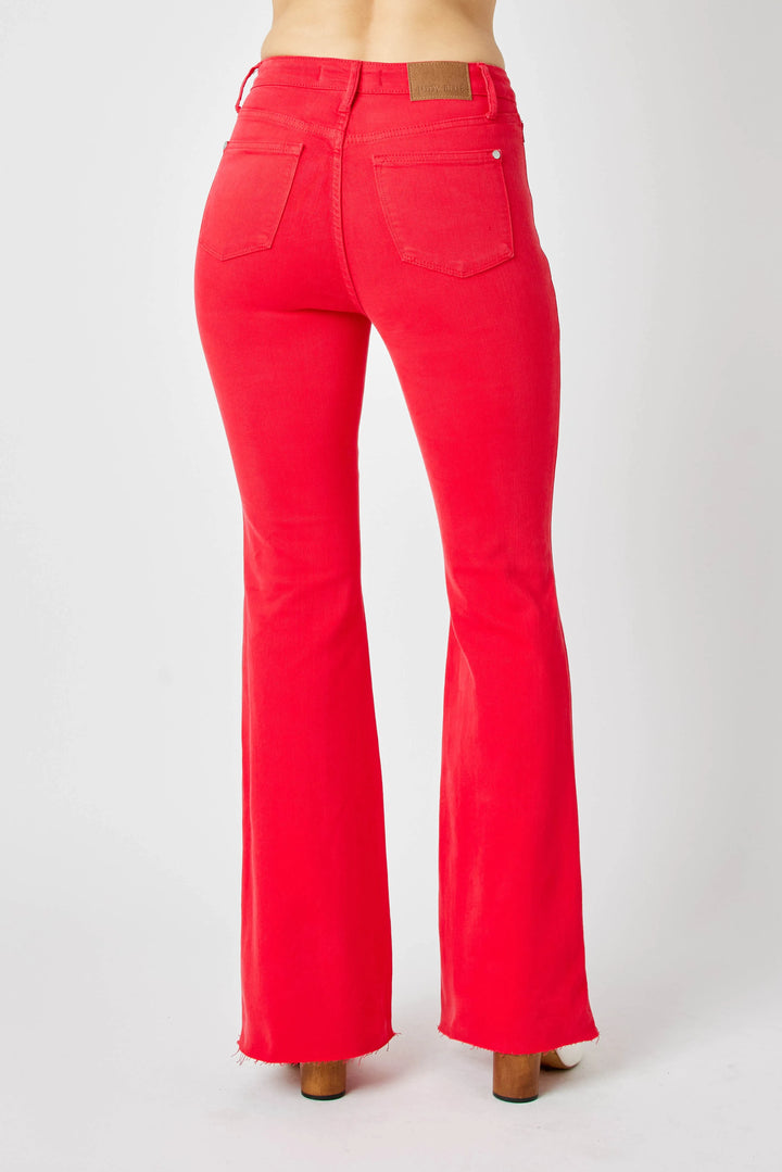 Judy Blue Full Size Hw Tummy Control Garment Dyed Flare Jeans Plus Size Jeans
