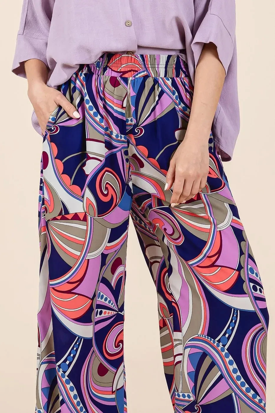 Mittoshop Abstract Print Elastic Waist Wide Leg Pants - DAVERRI FASHIONS