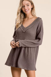 BiBi Waffle Knit V-Neck Babydoll Blouse | Daverri Fashions