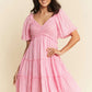 Davi & Dani Jacquard Checker Smocking Tiered Dress BARBIE PINK Mini Dresses