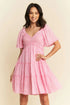 Davi & Dani Jacquard Checker Smocking Tiered Dress BARBIE PINK Mini Dresses