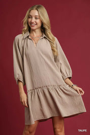 TAUPE Umgee V-Neck Tiered Mini Dress | Daverri Fashions