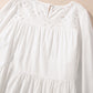 3/4 sleeve tiered mini dress with white eyelet embroidery neckline sleeves