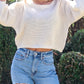Daverri relaxed fit cream knit crop sweater with openwork pattern