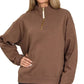 Zenana Fleece Half Zip Sweatshirt Brown - DAVERRI FASHIONS