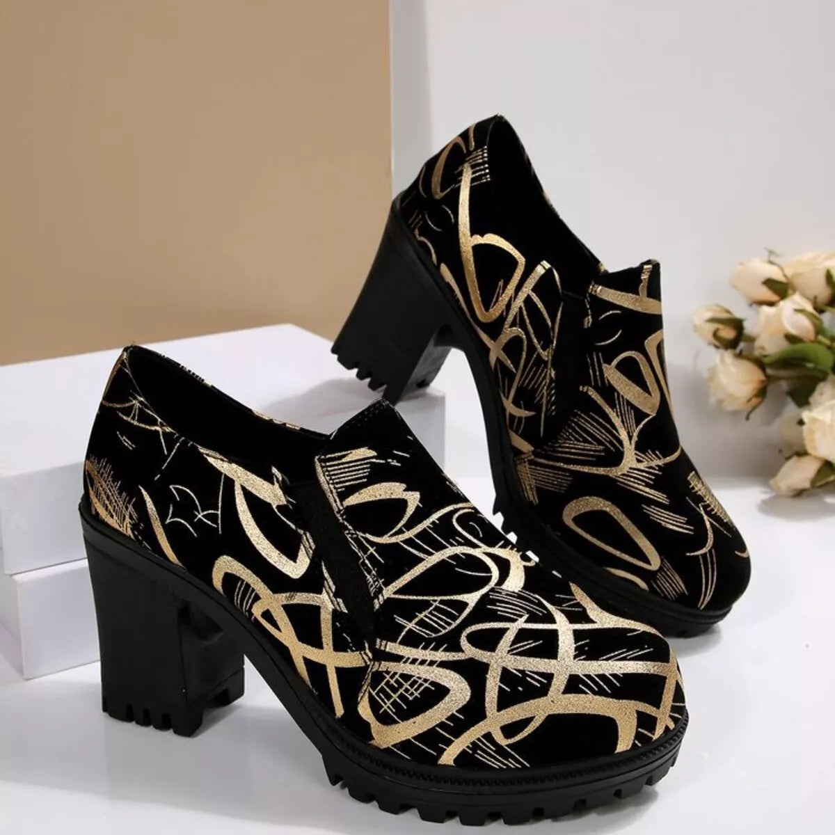 Round Toe Block Heels Pumps | Shoes Daverri Fashions