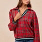 BiBi Christmas Plaid Collared Top with Ruffled Detail - DAVERRI FASHIONS