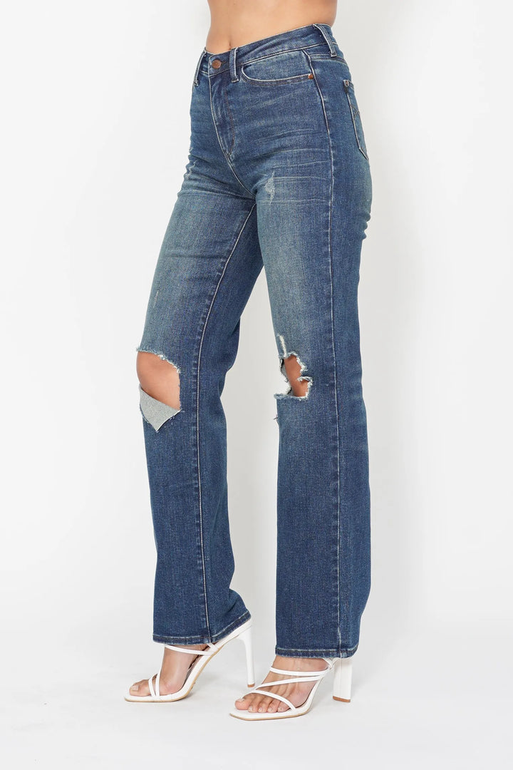Judy Blue Full Size Hw Ripped Knee Dad Jeans Plus Size | Jeans Daverri Fashions