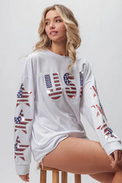 BiBi American Flag USA and Star Sequin Sweatshirt | Sweatshirts Daverri Fashions