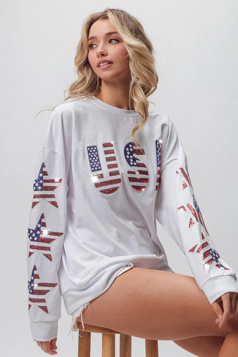 BiBi American Flag USA and Star Sequin Sweatshirt Sweatshirts