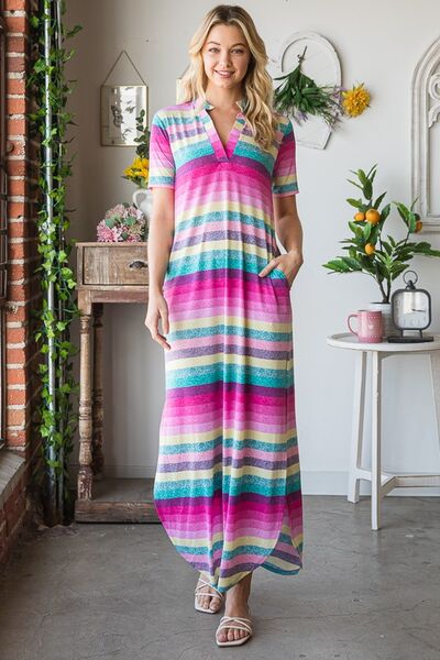 Heimish Striped Short Sleeve Maxi Tee Dress Maxi Dresses