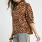 Umgee Full Size Leopard Print Ruffle Neck Blouse Plus Size Blouses