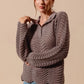 SO ME Notched Collar Wavy Texture Sweater Top COFFEE
