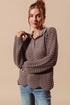 SO ME Notched Collar Wavy Texture Sweater Top COFFEE