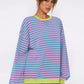 Striped Round Neck Long Sleeve Sweatshirt - DAVERRI FASHIONS