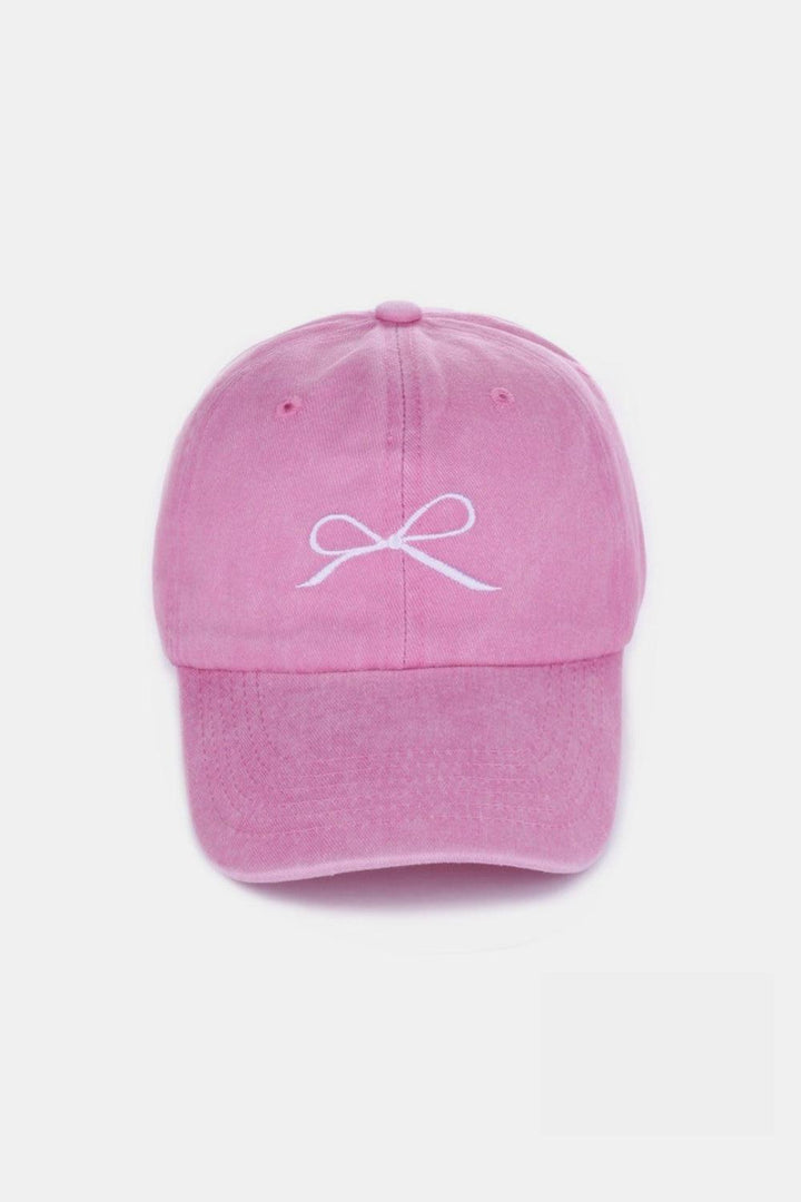 Zenana Bow Embroidered Washed Cotton Caps Pink One Size Hats