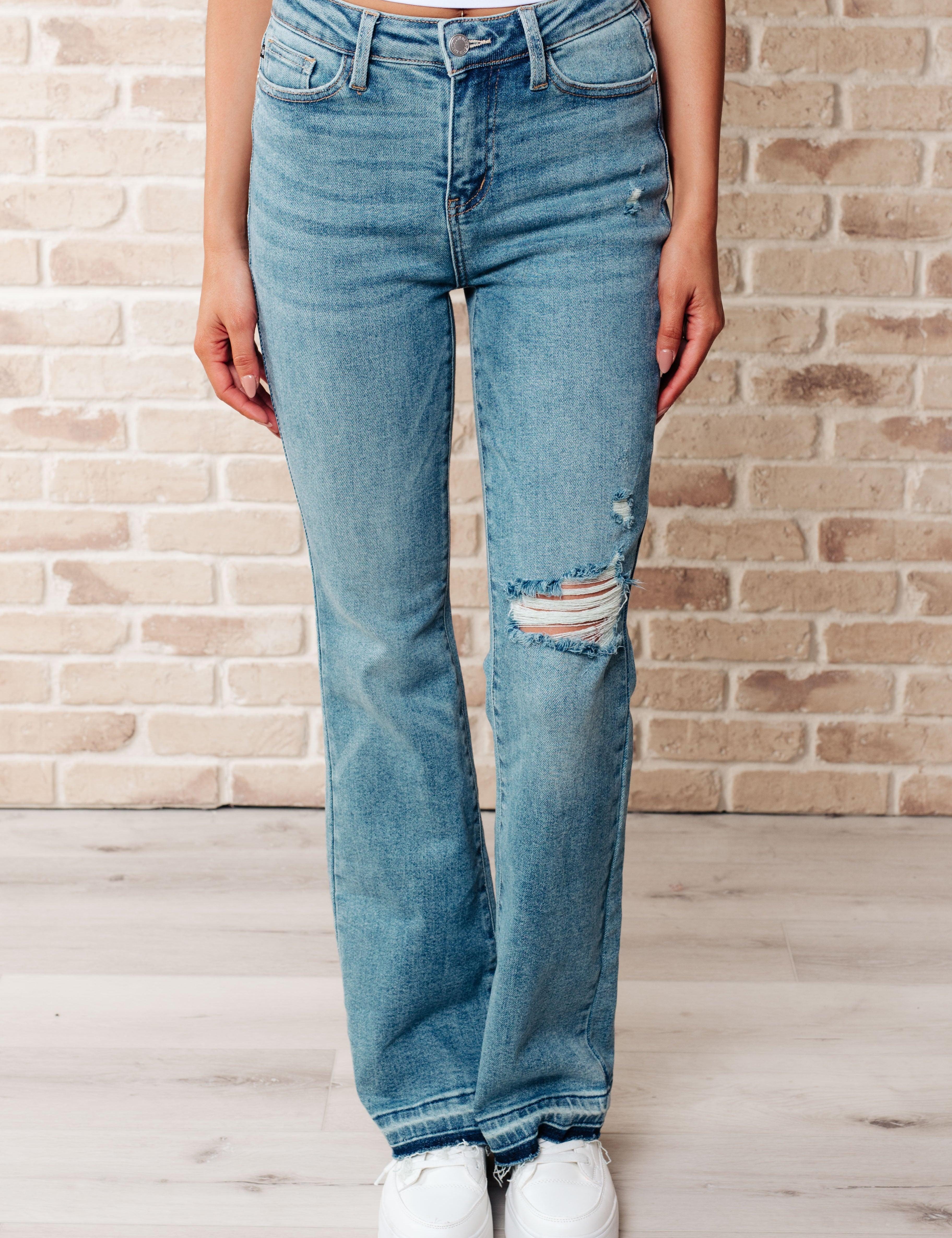 Isla Mid Rise Distressed Released Hem Bootcut Jeans Womens