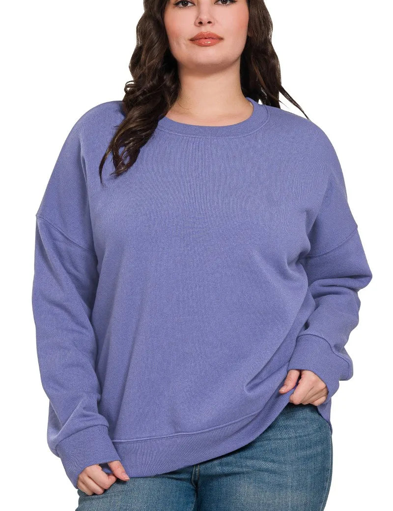 MARLIN Zenana Full Size Fleece Drop Shoulder Sweatshirt Plus Size | Sweatshirts Daverri Fashions