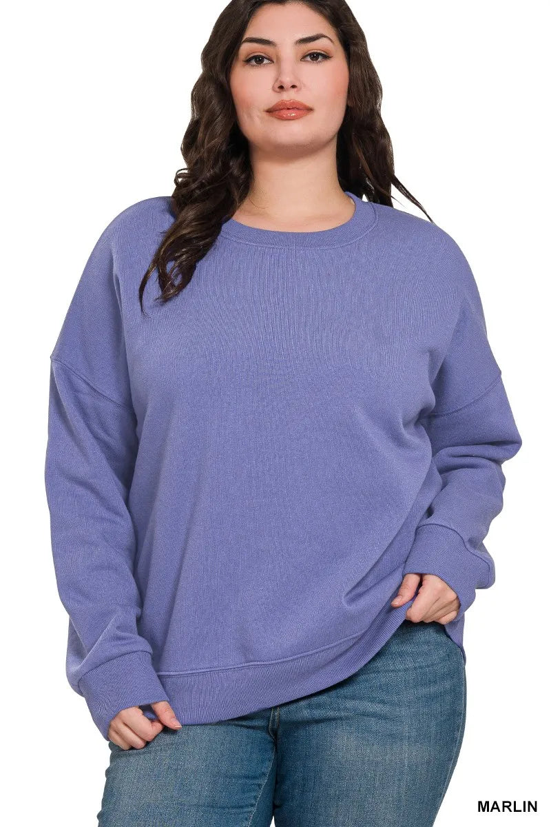 Zenana Full Size Fleece Drop Shoulder Sweatshirt Plus Size MARLIN Sweatshirts